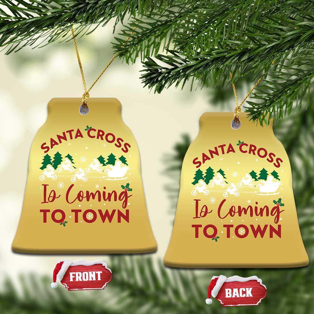 Funny Xmas Dirt Bike Christmas Ornament Santa Cross Is Coming To Town Motorcross TS11