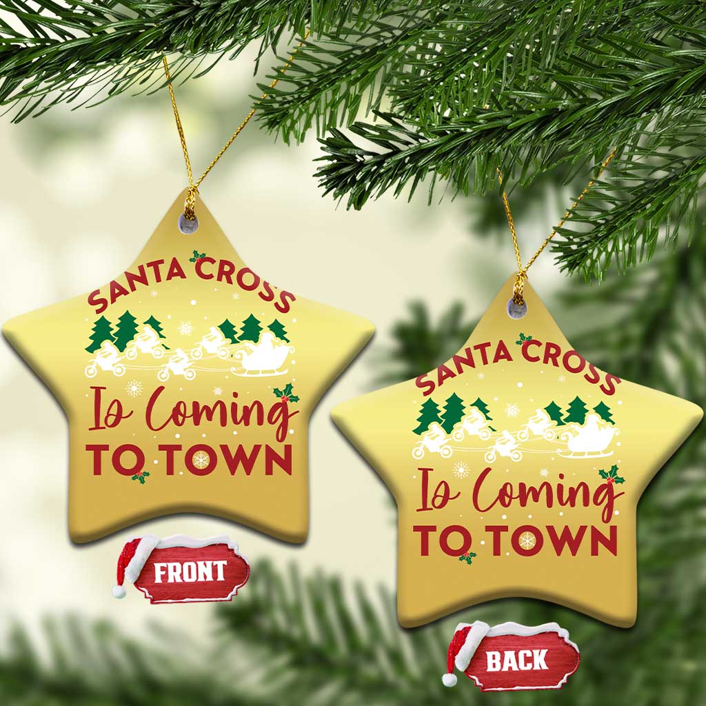 Funny Xmas Dirt Bike Christmas Ornament Santa Cross Is Coming To Town Motorcross TS11
