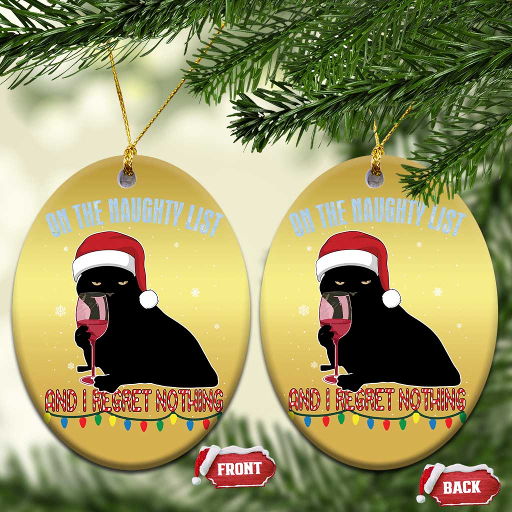Funny Xmas Black Cat Christmas Ornament On The Naughty List And I Regret Nothing Candy Cane TS11