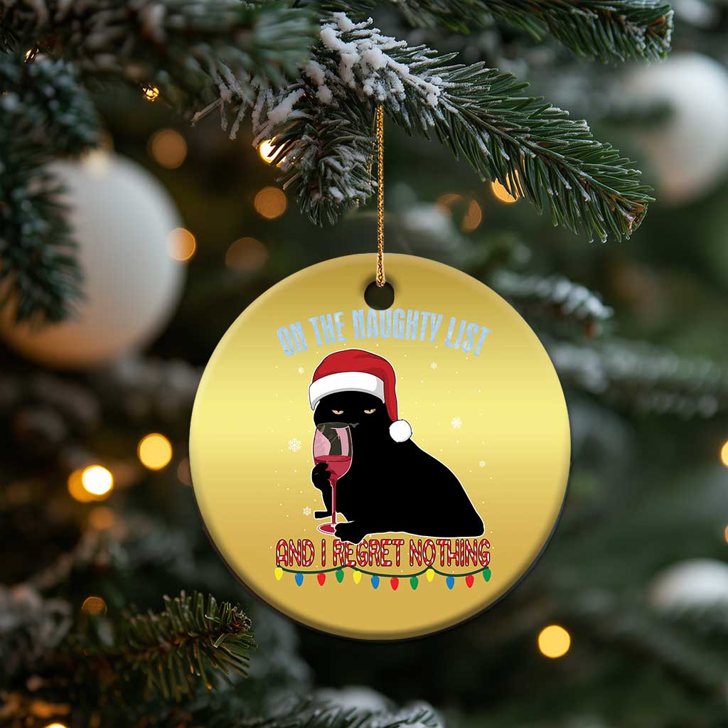 Funny Xmas Black Cat Christmas Ornament On The Naughty List And I Regret Nothing Candy Cane TS11