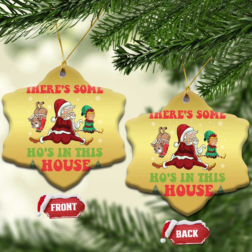 Funny Xmas Naughty Santa Christmas Ornament There's Some Ho's In This House Elf Reindeers TS11