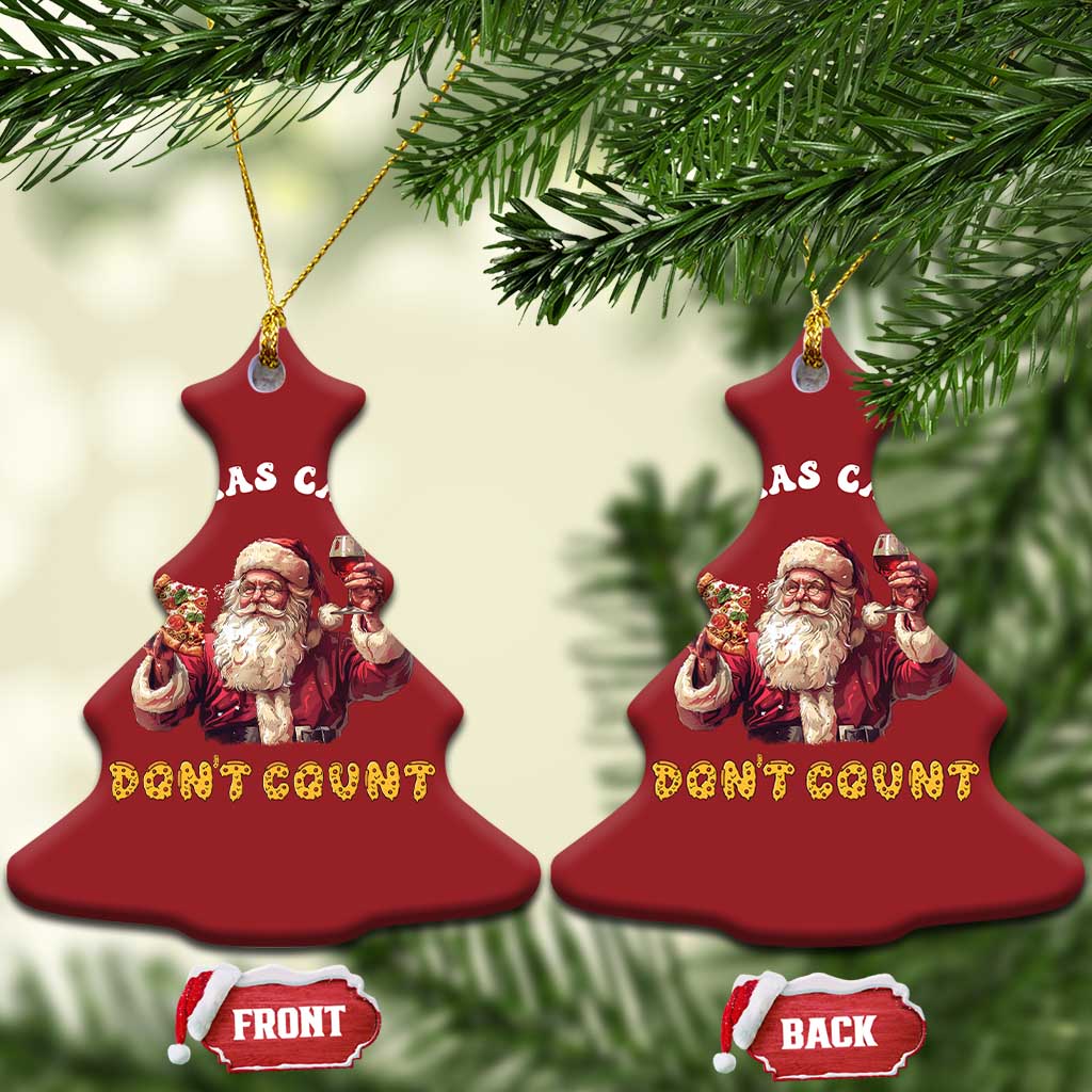 Funny Xmas Santa Christmas Ornament Xmas Calories Don't Count Pizza Wine TS11