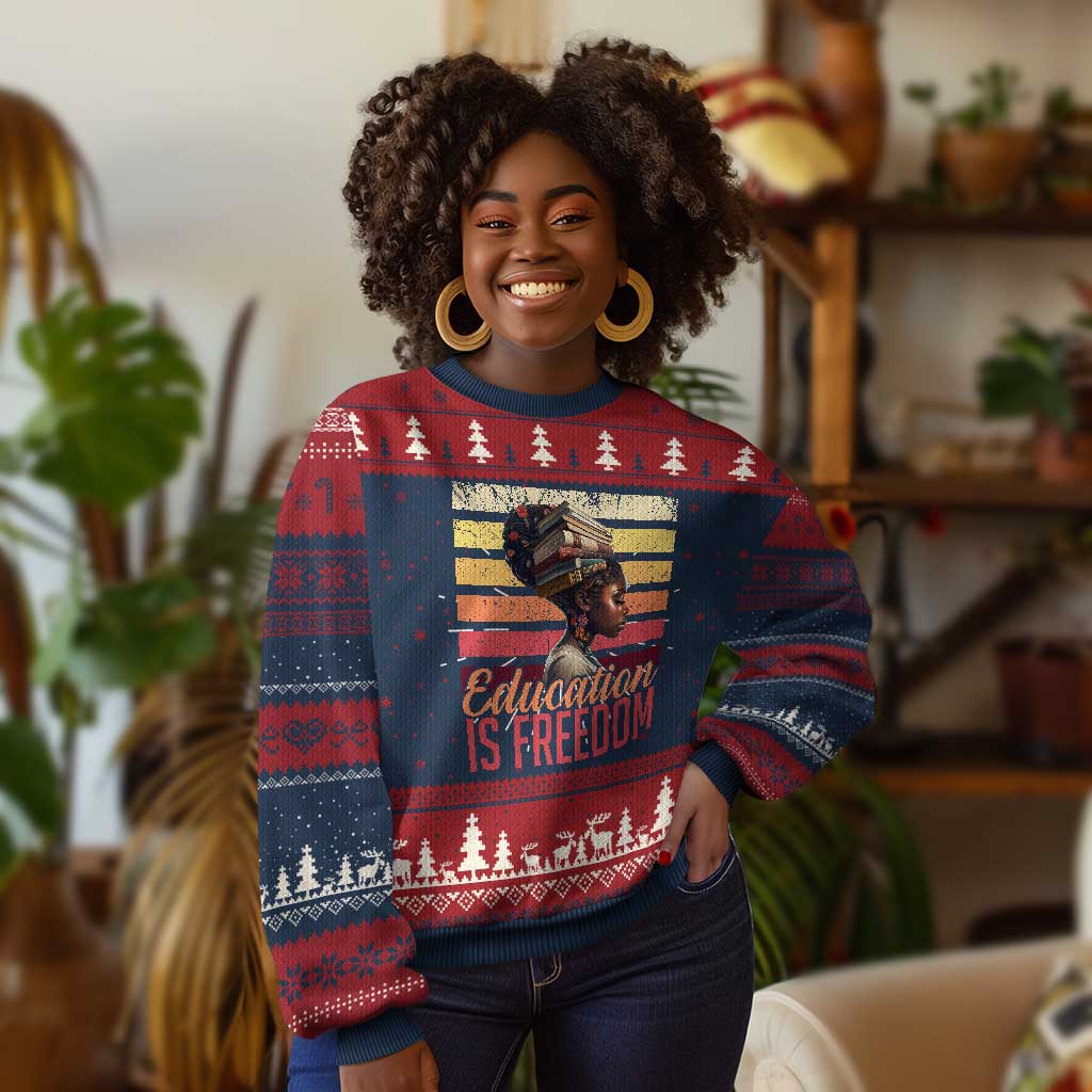 Education Is Freedom Ugly Christmas Sweater Retro Black History Teacher TS11