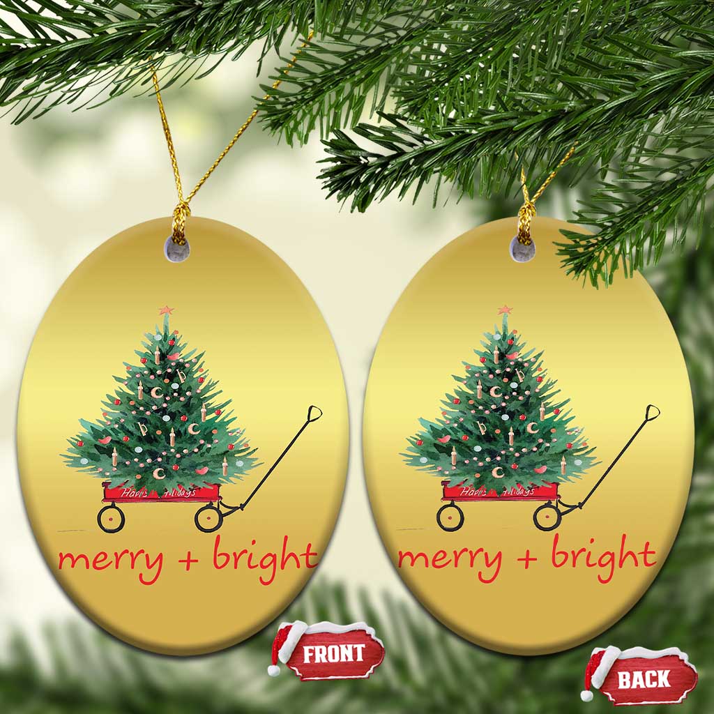 Xmas Christmas Ornament Merry And Bright Retro Xmas Tree Wagon TS11