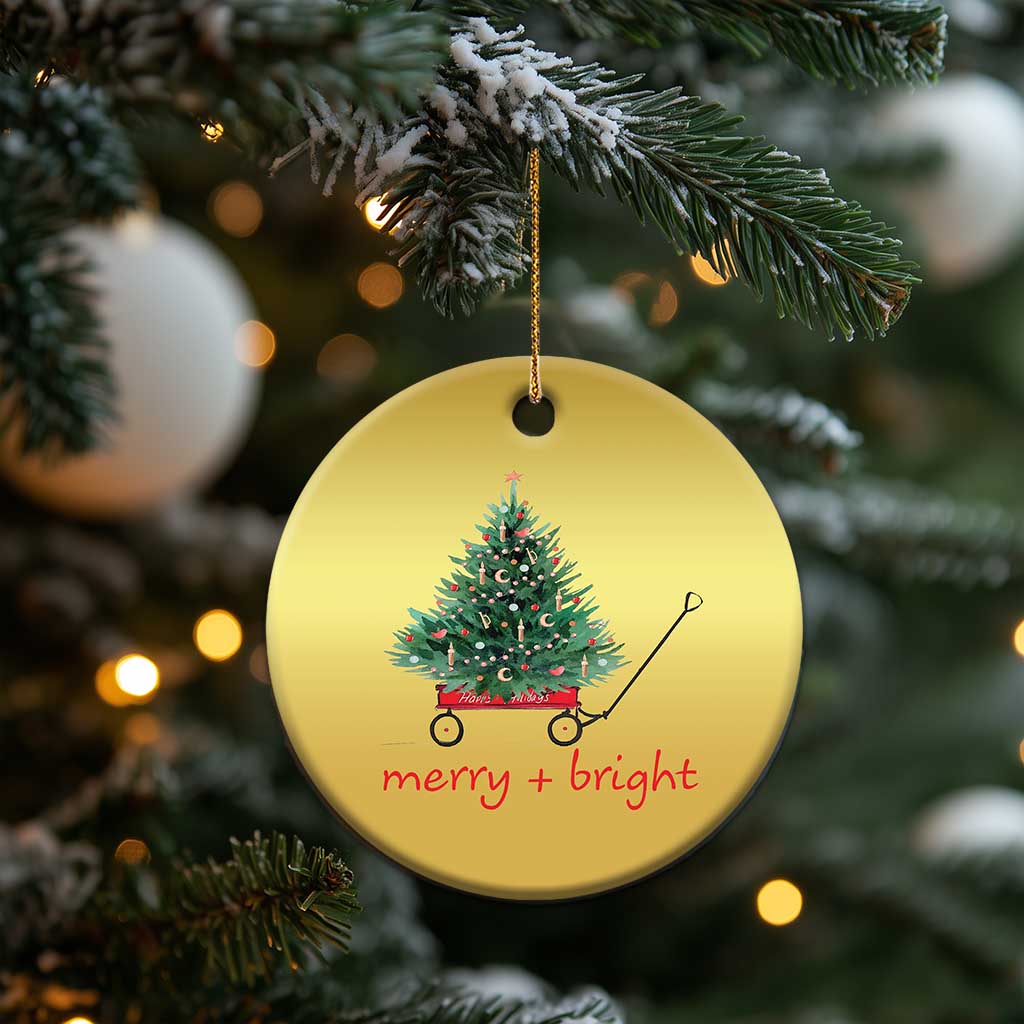 Xmas Christmas Ornament Merry And Bright Retro Xmas Tree Wagon TS11