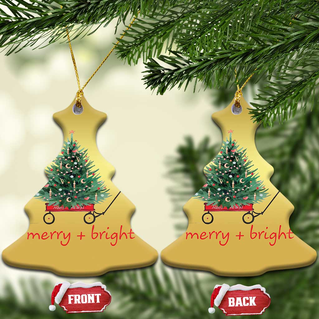 Xmas Christmas Ornament Merry And Bright Retro Xmas Tree Wagon TS11