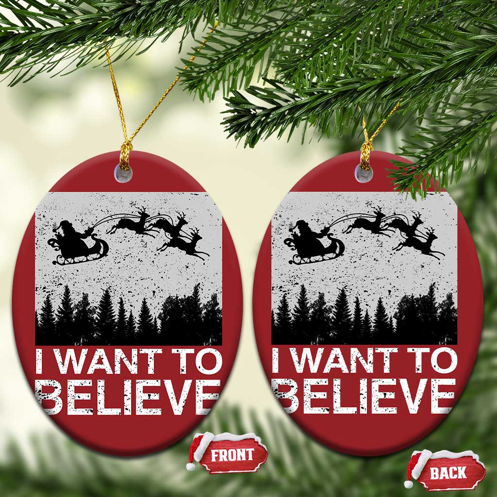 Funny Xmas Santa Christmas Ornament I Want To Believe Sleigh With Reindeers TS11