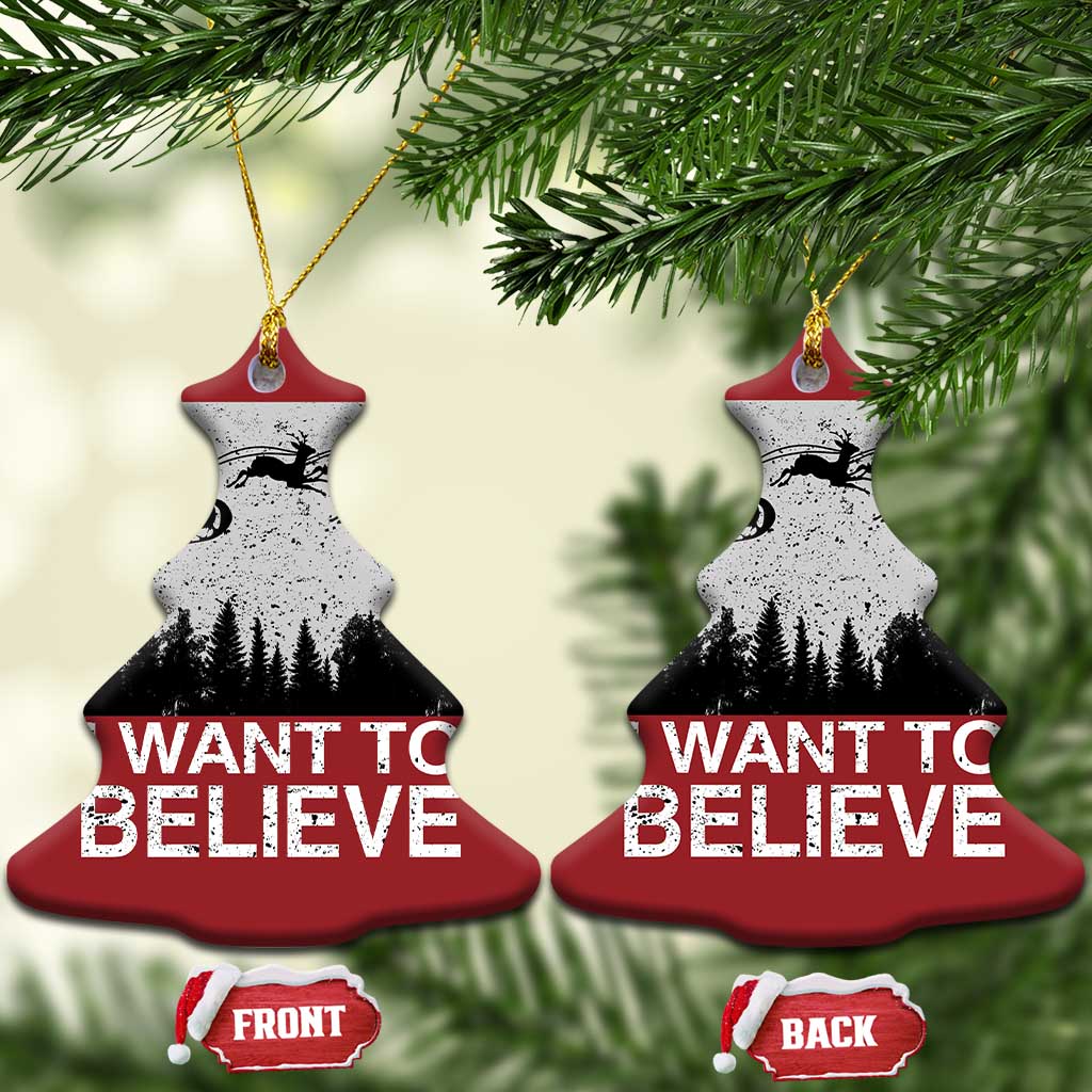 Funny Xmas Santa Christmas Ornament I Want To Believe Sleigh With Reindeers TS11