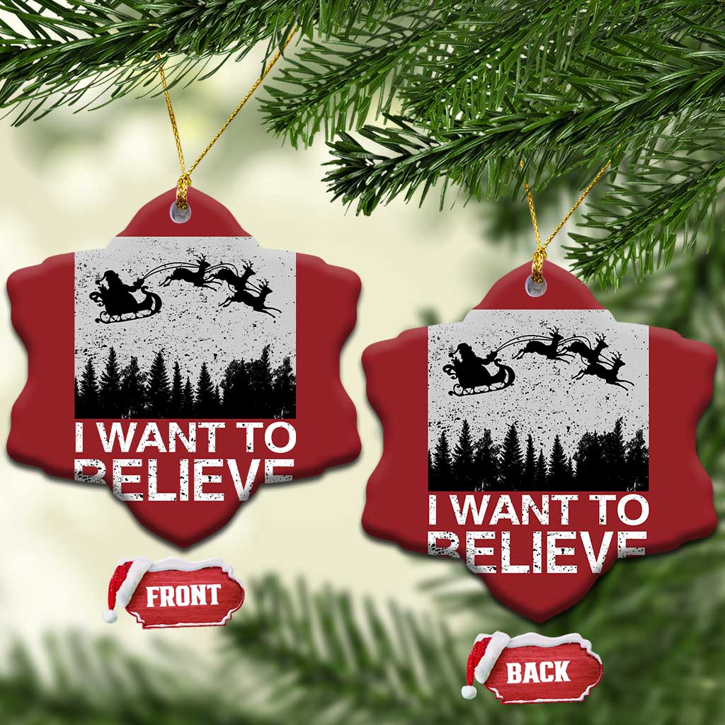 Funny Xmas Santa Christmas Ornament I Want To Believe Sleigh With Reindeers TS11