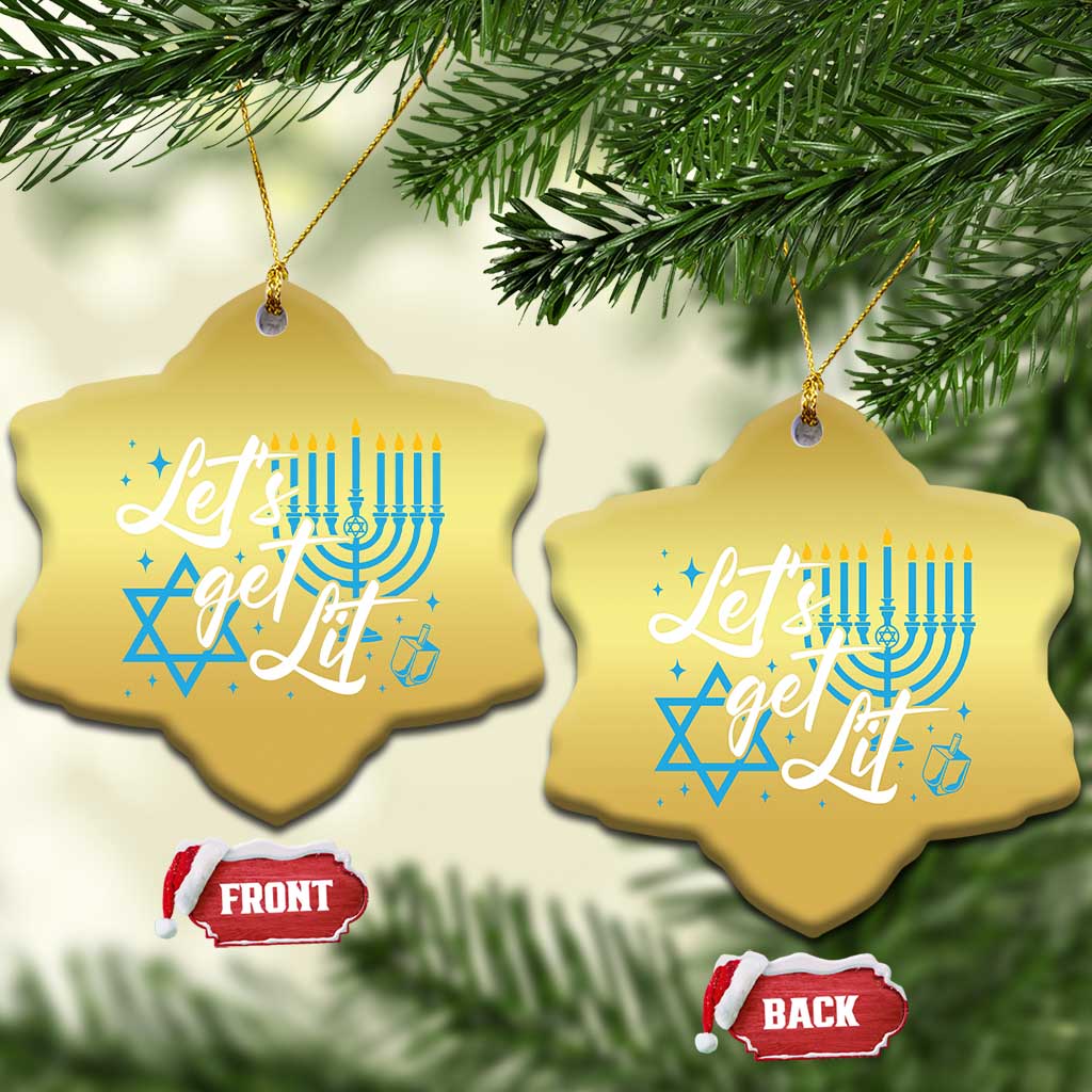 Funny Hanukkah Christmas Ornament Let's Get Lit Menorah David Star TS11