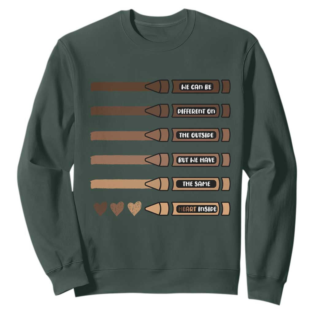 Melanin Black Teacher Sweatshirt We Can Be Different On The Outside But We Have The Same Heart Inside TS11