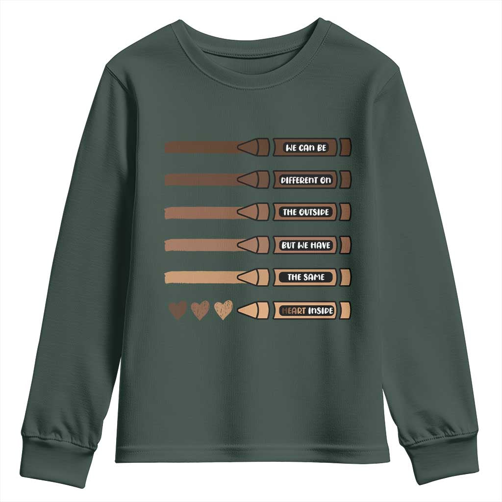 Melanin Black Teacher Youth Sweatshirt We Can Be Different On The Outside But We Have The Same Heart Inside TS11