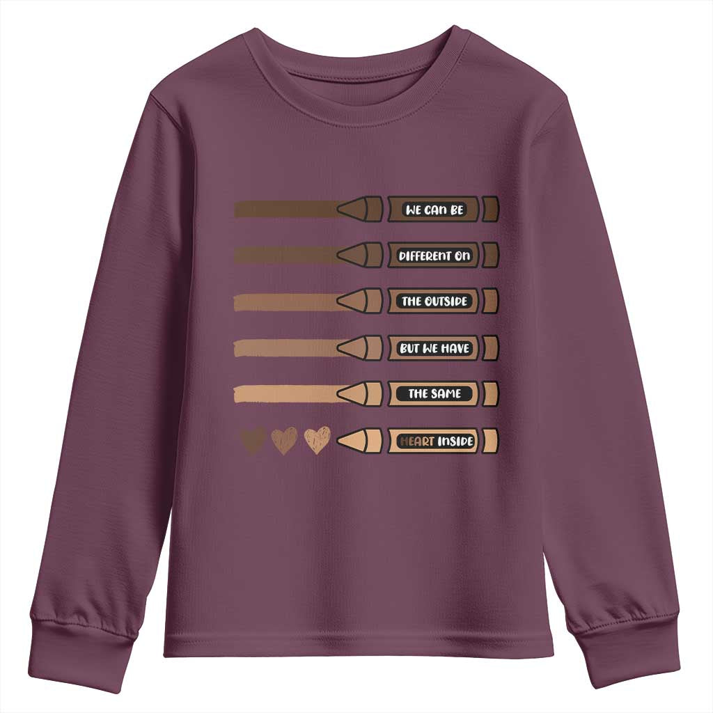Melanin Black Teacher Youth Sweatshirt We Can Be Different On The Outside But We Have The Same Heart Inside TS11