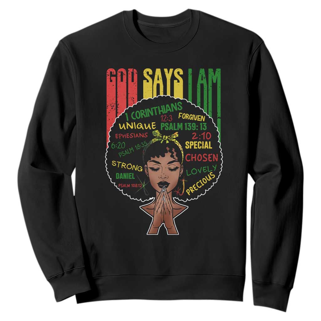 Proud Black African American Sweatshirt God Says I Am Black History Month Retro Afro Girl TS11