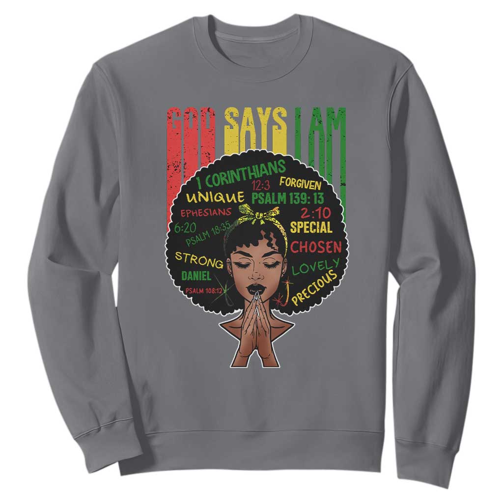 Proud Black African American Sweatshirt God Says I Am Black History Month Retro Afro Girl TS11