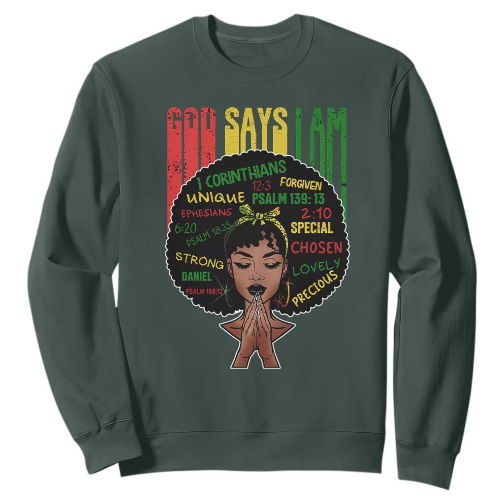 Proud Black African American Sweatshirt God Says I Am Black History Month Retro Afro Girl TS11