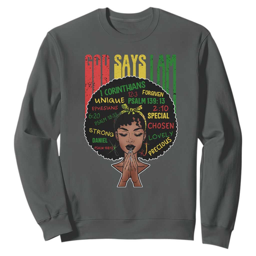 Proud Black African American Sweatshirt God Says I Am Black History Month Retro Afro Girl TS11