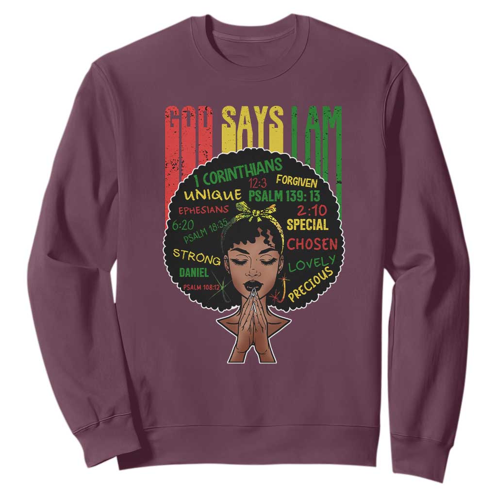 Proud Black African American Sweatshirt God Says I Am Black History Month Retro Afro Girl TS11