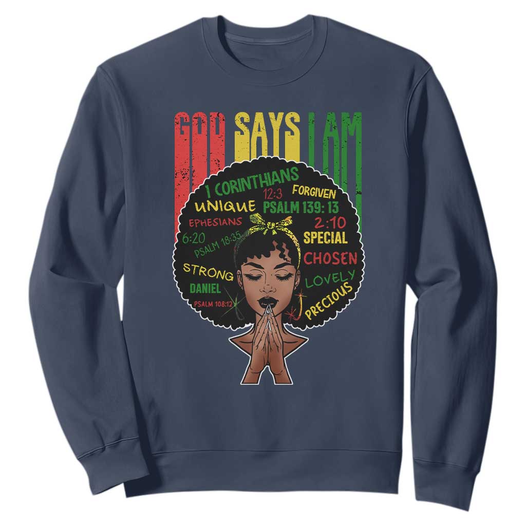 Proud Black African American Sweatshirt God Says I Am Black History Month Retro Afro Girl TS11