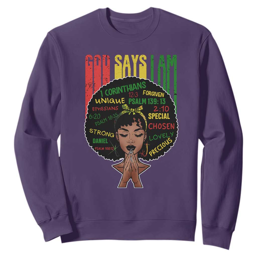 Proud Black African American Sweatshirt God Says I Am Black History Month Retro Afro Girl TS11