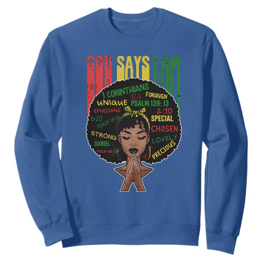 Proud Black African American Sweatshirt God Says I Am Black History Month Retro Afro Girl TS11