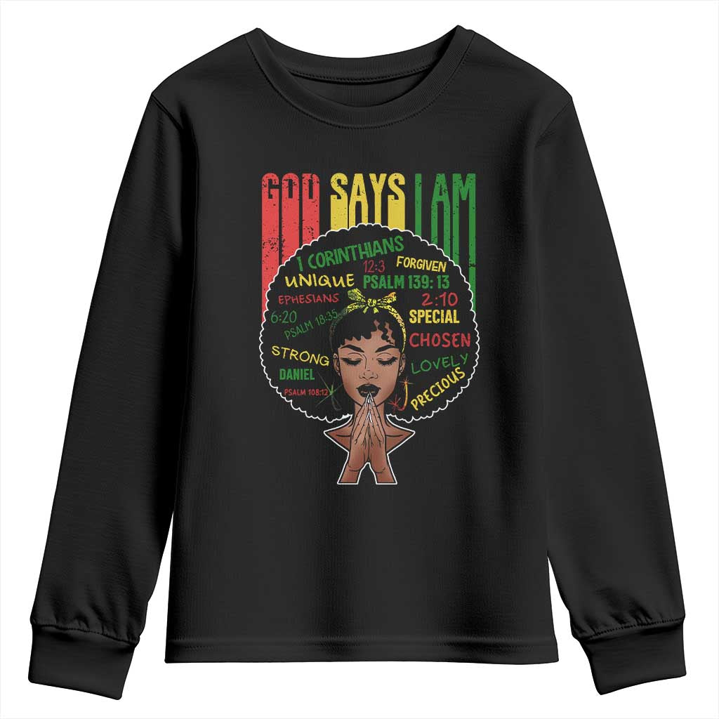 Proud Black African American Youth Sweatshirt God Says I Am Black History Month Retro Afro Girl TS11