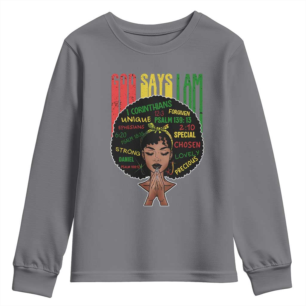 Proud Black African American Youth Sweatshirt God Says I Am Black History Month Retro Afro Girl TS11