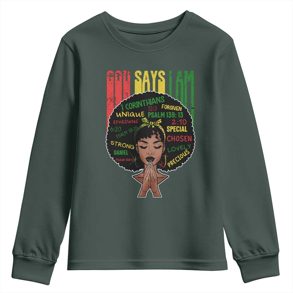 Proud Black African American Youth Sweatshirt God Says I Am Black History Month Retro Afro Girl TS11