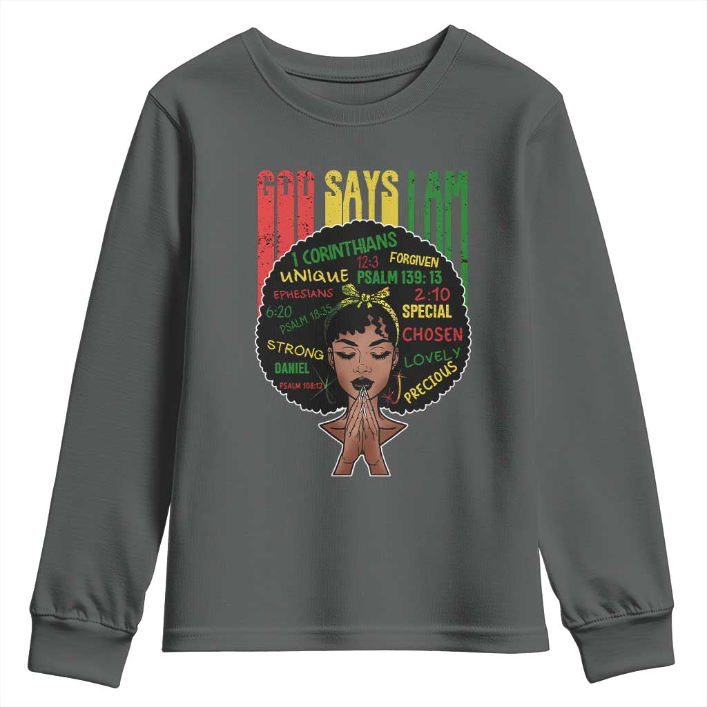 Proud Black African American Youth Sweatshirt God Says I Am Black History Month Retro Afro Girl TS11