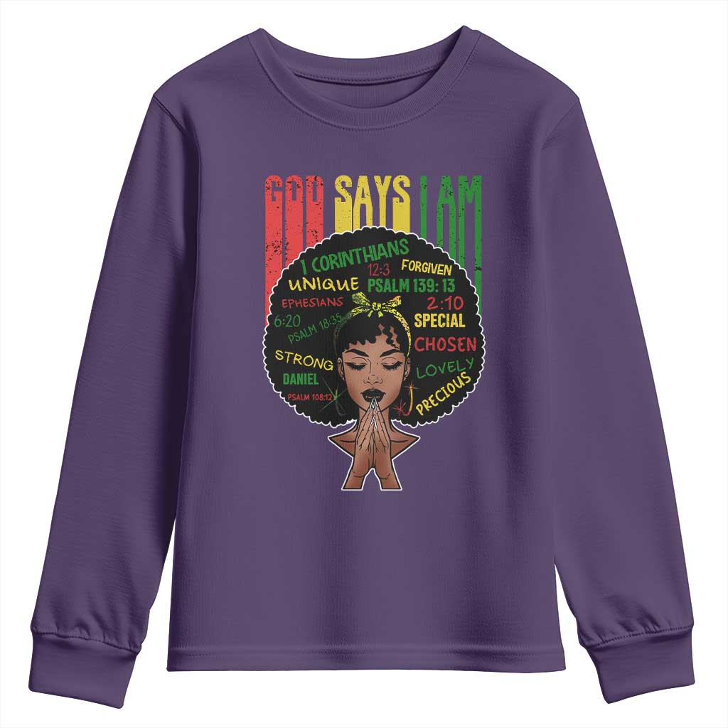 Proud Black African American Youth Sweatshirt God Says I Am Black History Month Retro Afro Girl TS11