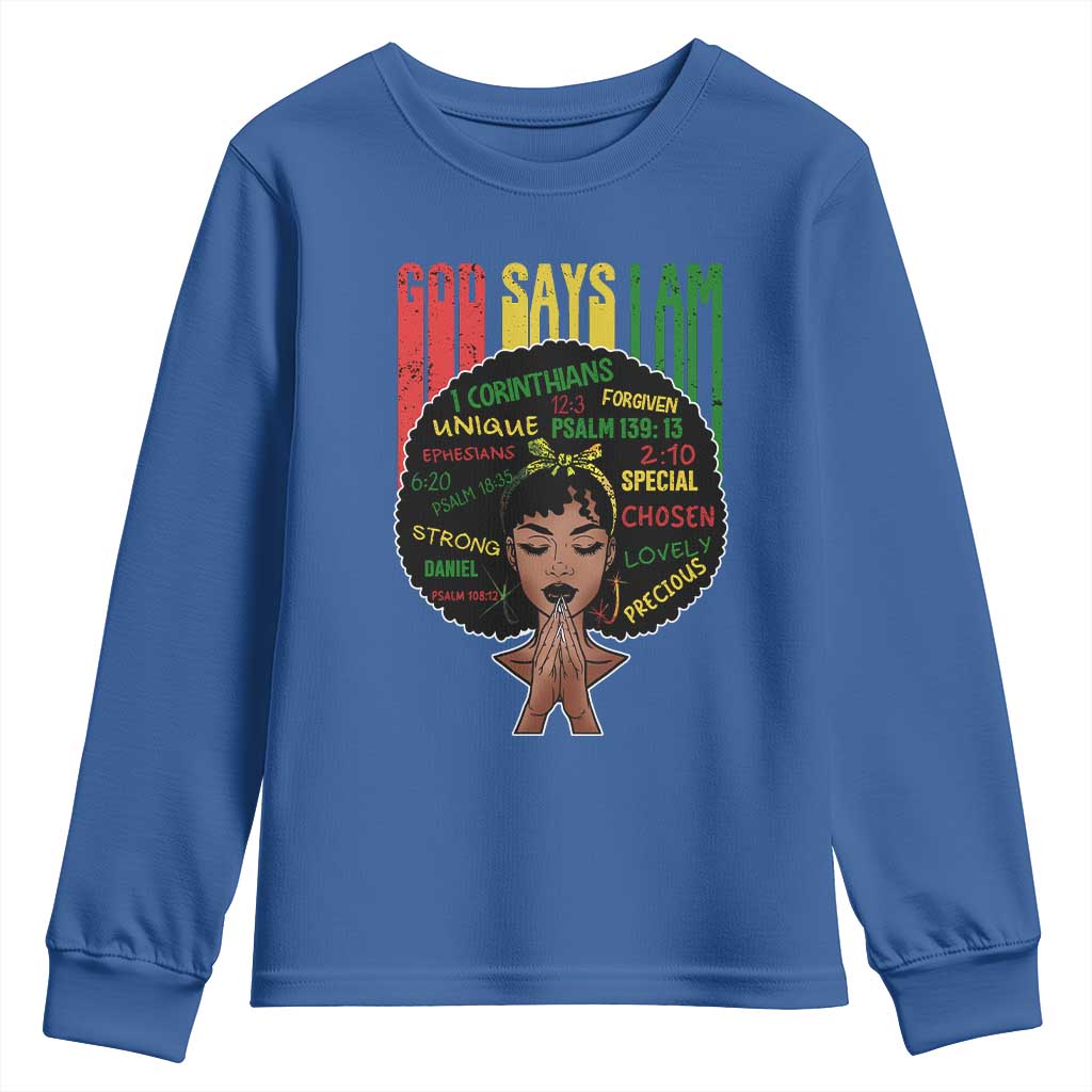 Proud Black African American Youth Sweatshirt God Says I Am Black History Month Retro Afro Girl TS11