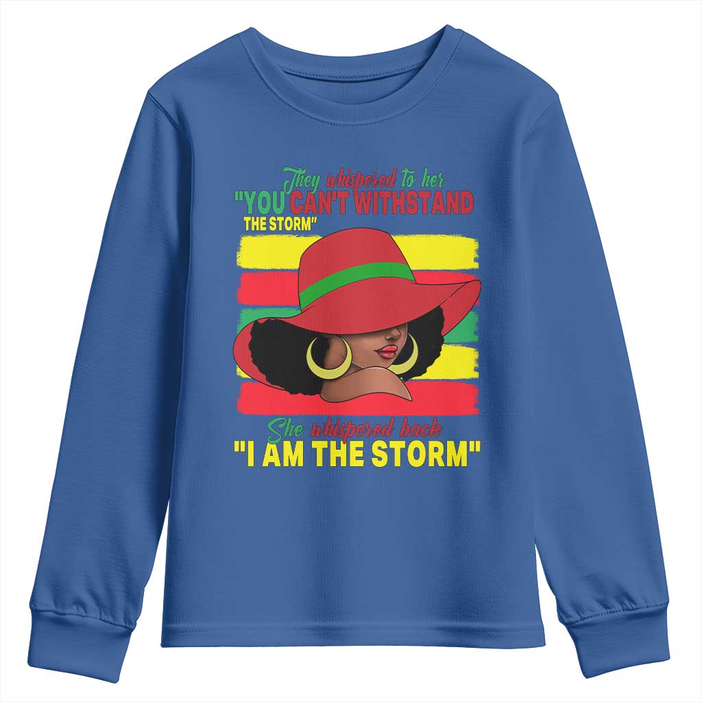 Proud Black African American Youth Sweatshirt They Whispered To Her You Can't Withstand The Storm Black History Month TS11