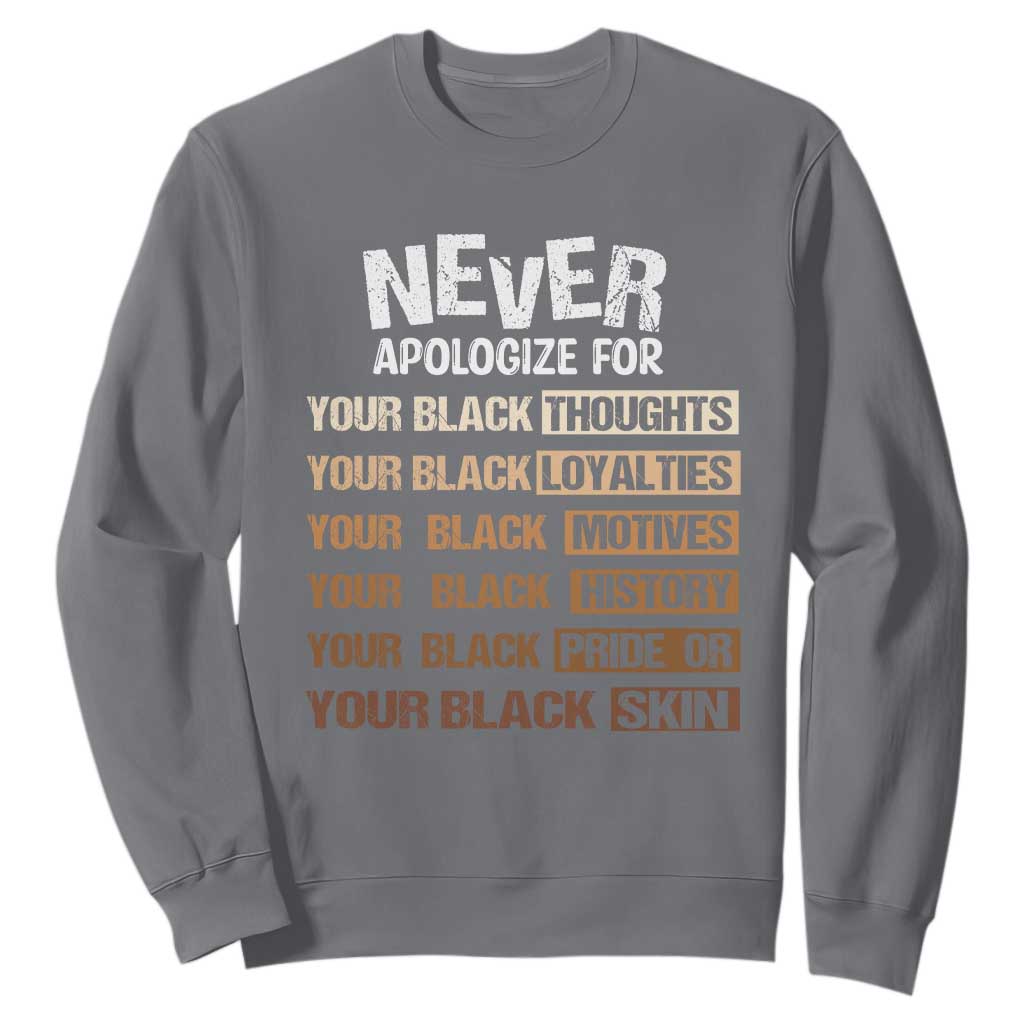 Never Apologize For Your Black Thoughts Loyalties Motives History Pride Or Skin Sweatshirt Pride African American Black History Month TS11