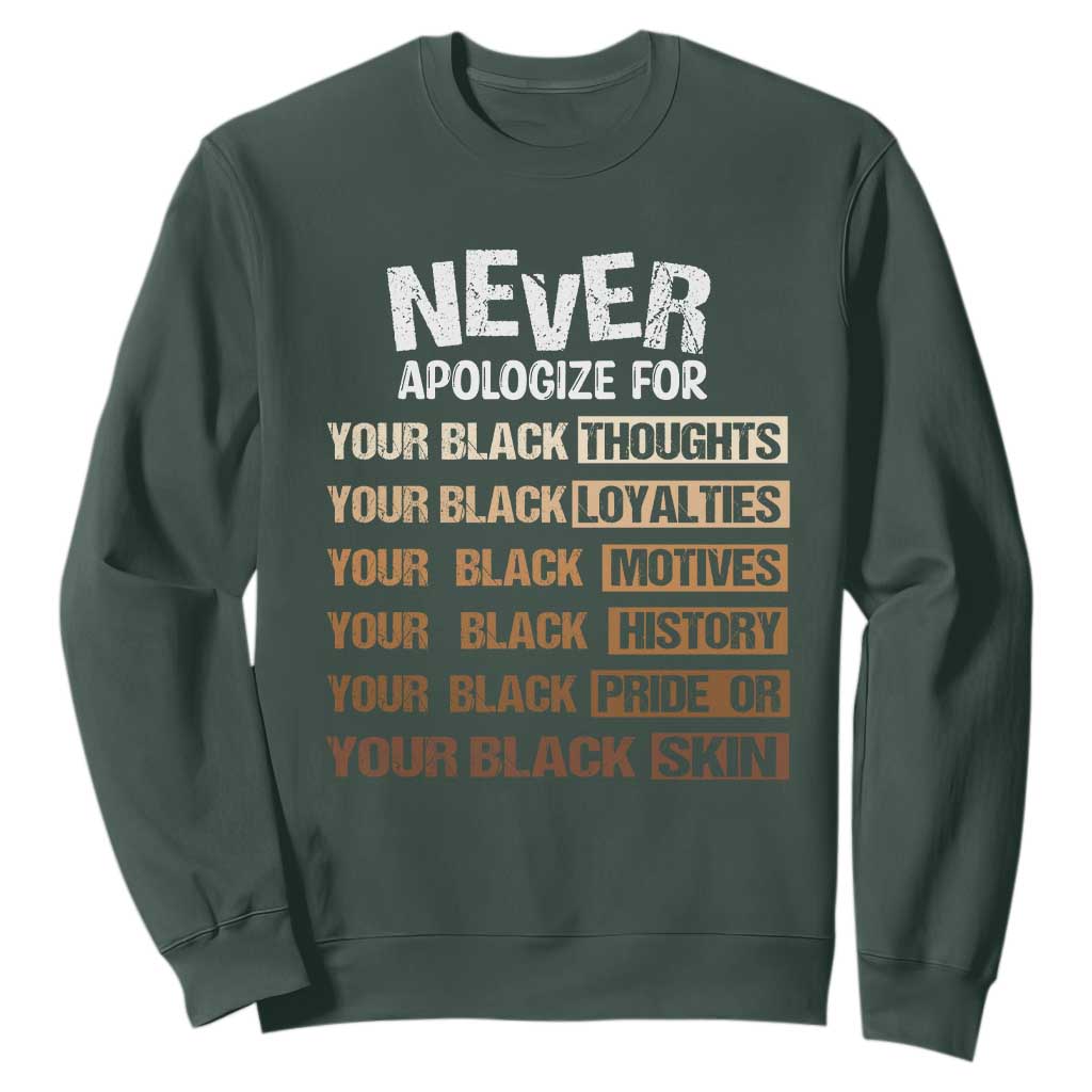 Never Apologize For Your Black Thoughts Loyalties Motives History Pride Or Skin Sweatshirt Pride African American Black History Month TS11