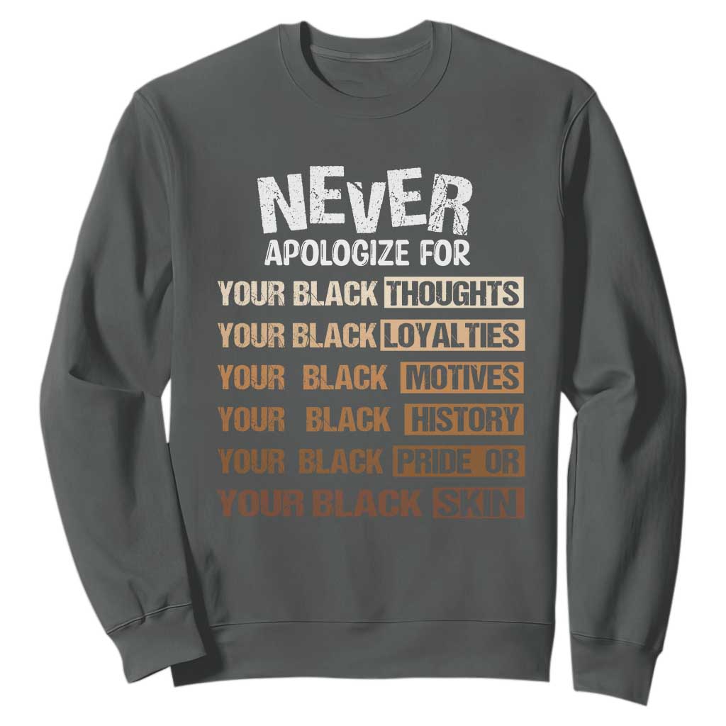 Never Apologize For Your Black Thoughts Loyalties Motives History Pride Or Skin Sweatshirt Pride African American Black History Month TS11