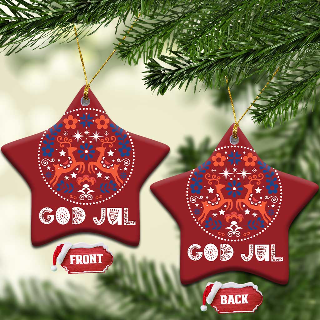 Yule God Jul Christmas Ornament Folk Art Scandinavian Reindeers TS11