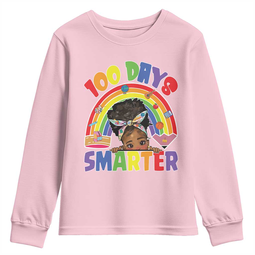 Funny 100 Days Smarter Afro African American Girl Youth Sweatshirt 100th Day Of School TS11