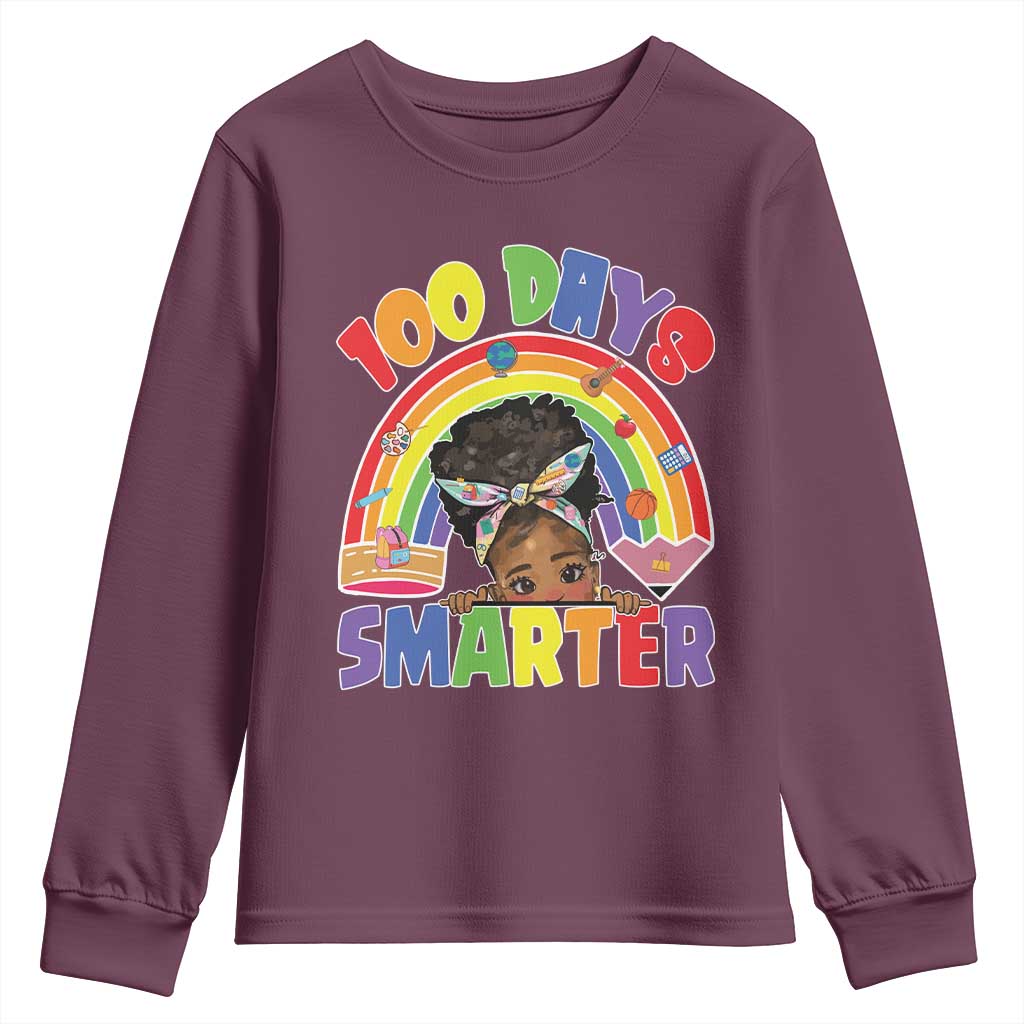 Funny 100 Days Smarter Afro African American Girl Youth Sweatshirt 100th Day Of School TS11