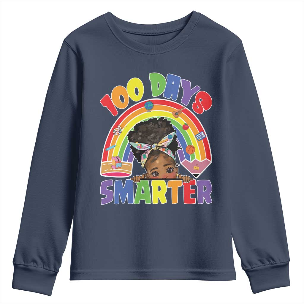 Funny 100 Days Smarter Afro African American Girl Youth Sweatshirt 100th Day Of School TS11
