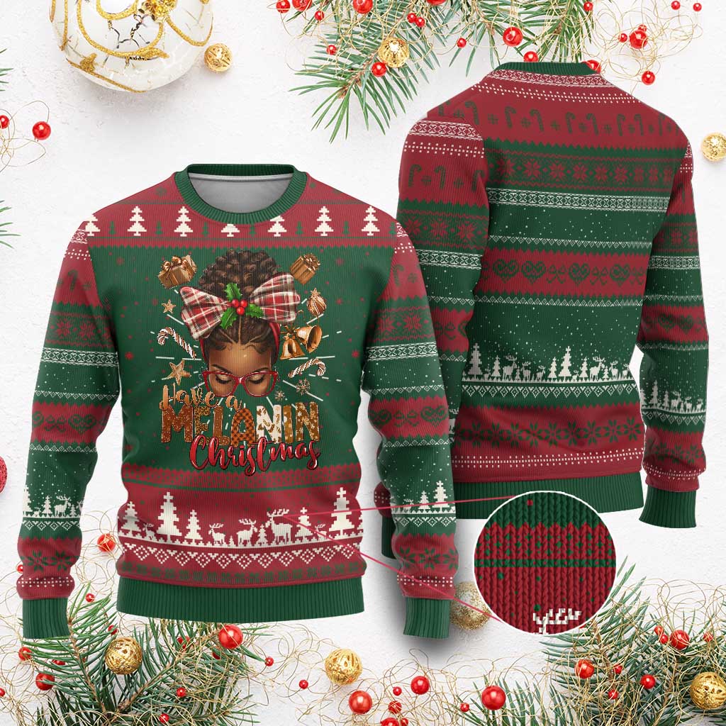 Have A Melanin Xmas African American Girl Ugly Christmas Sweater TS11