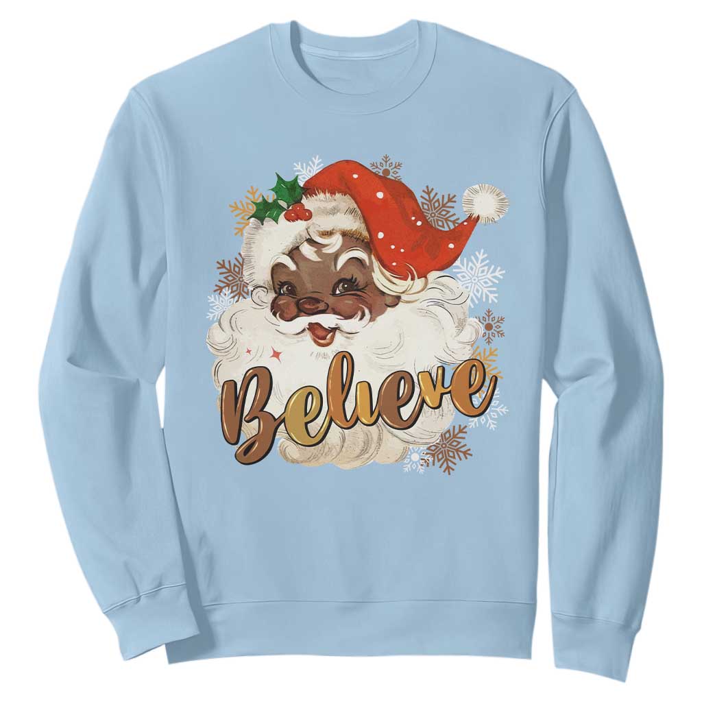 Funny Black Santa Christmas Sweatshirt Believe Retro African American Xmas TS11