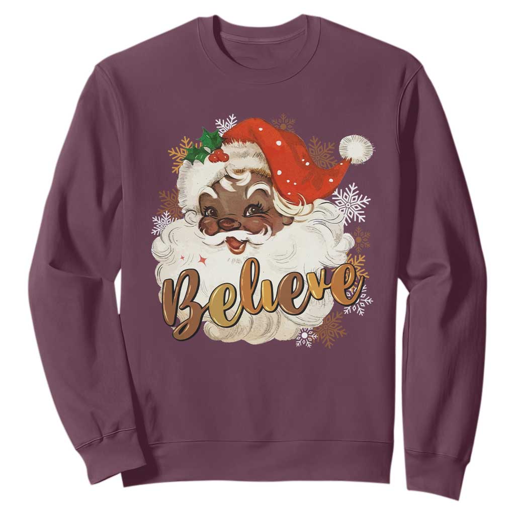 Funny Black Santa Christmas Sweatshirt Believe Retro African American Xmas TS11