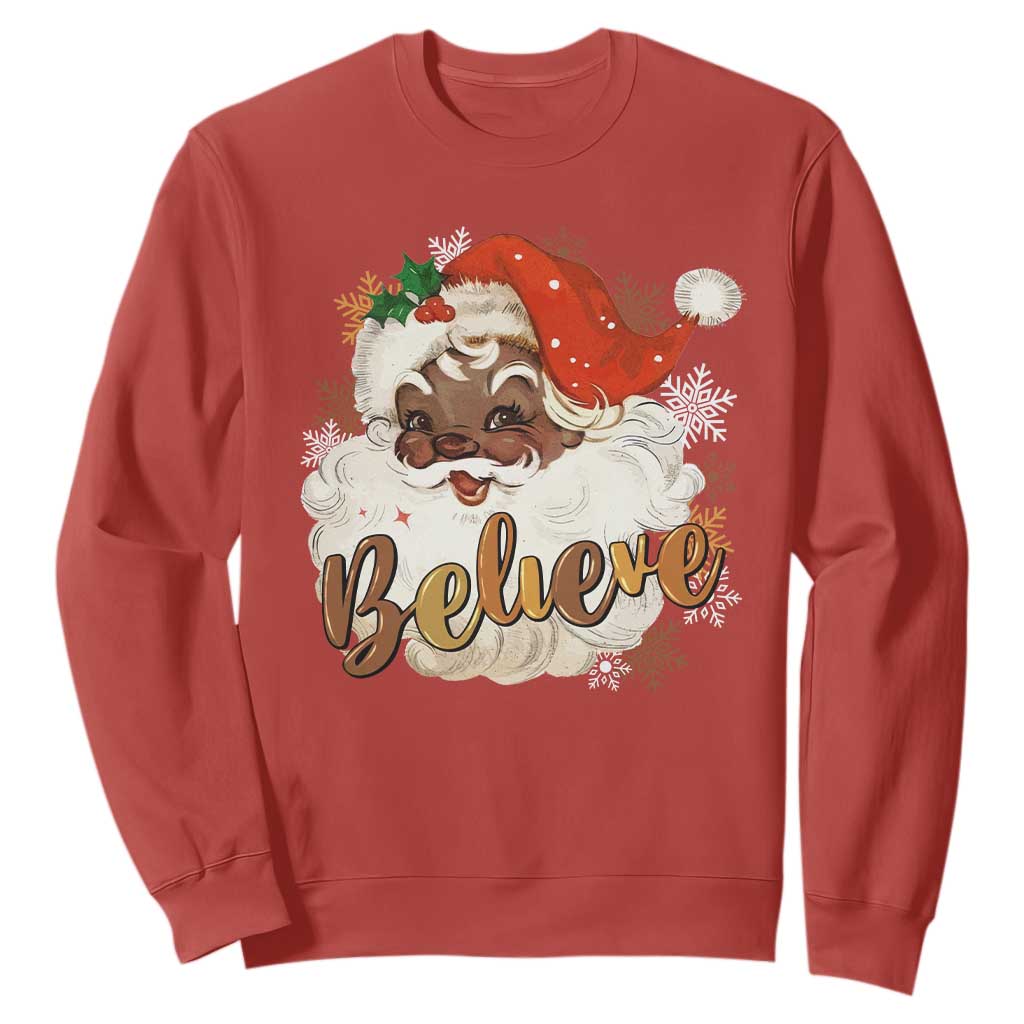 Funny Black Santa Christmas Sweatshirt Believe Retro African American Xmas TS11