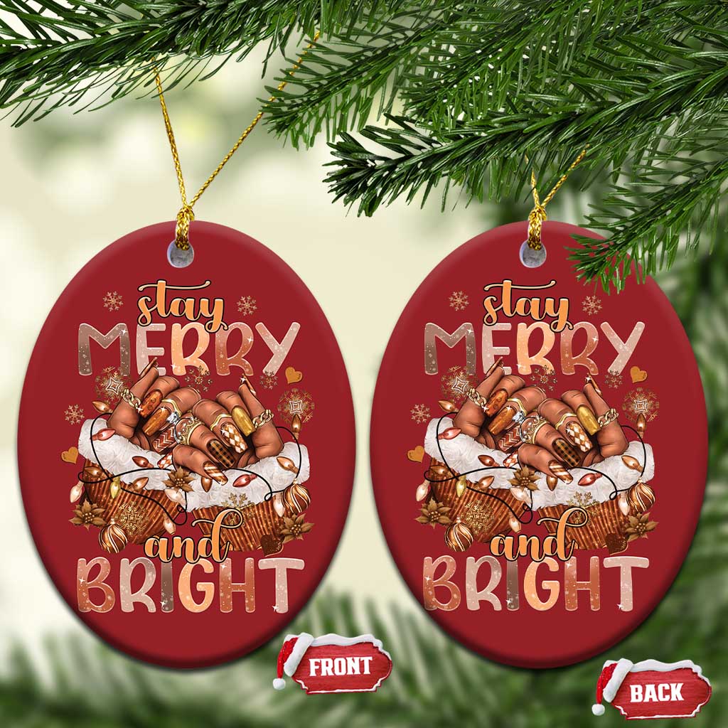 Funny African American Xmas Christmas Ornament Stay Merry And Bright Black Melanin Girl TS11