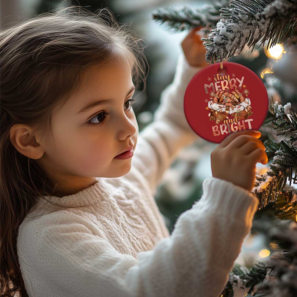 Funny African American Xmas Christmas Ornament Stay Merry And Bright Black Melanin Girl TS11