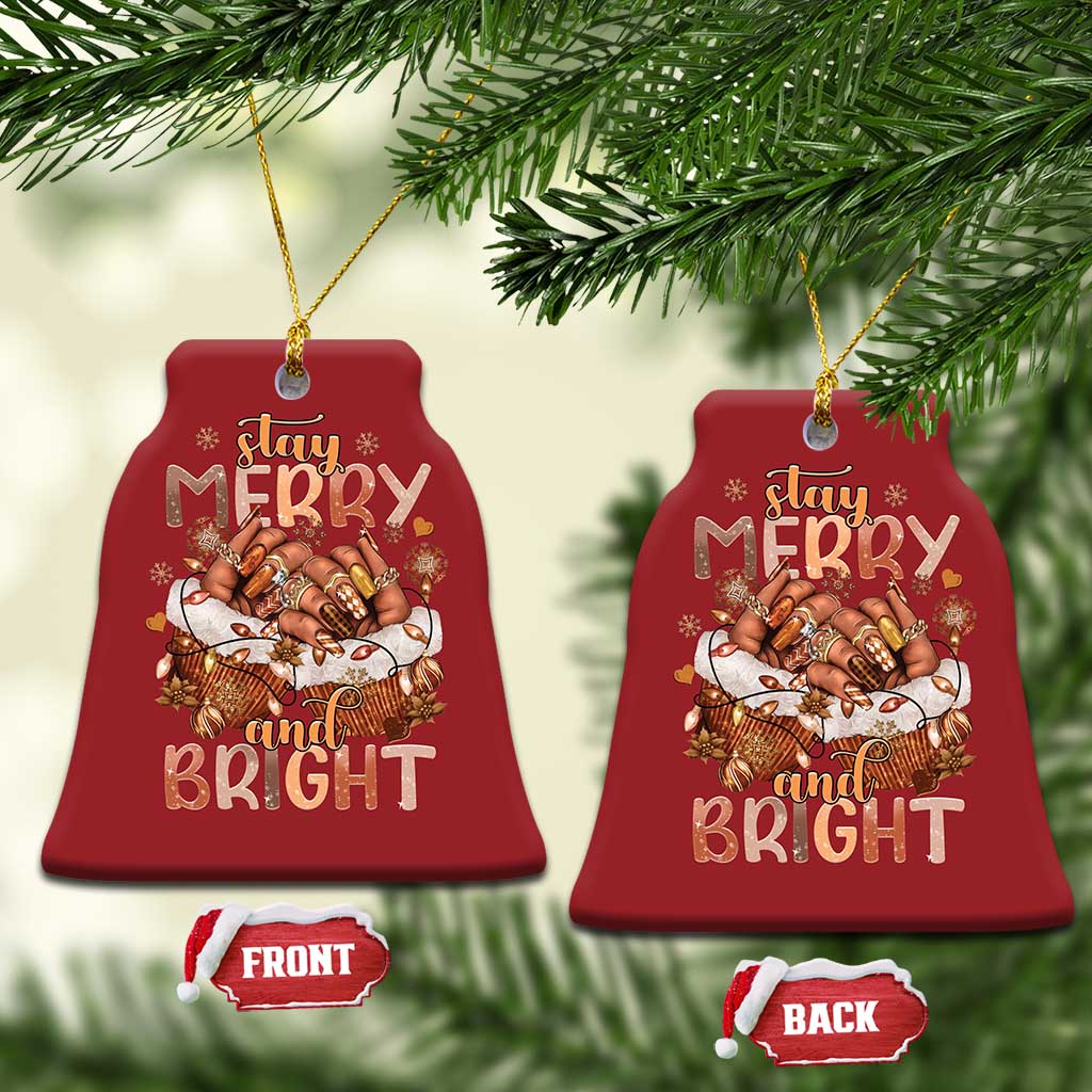 Funny African American Xmas Christmas Ornament Stay Merry And Bright Black Melanin Girl TS11