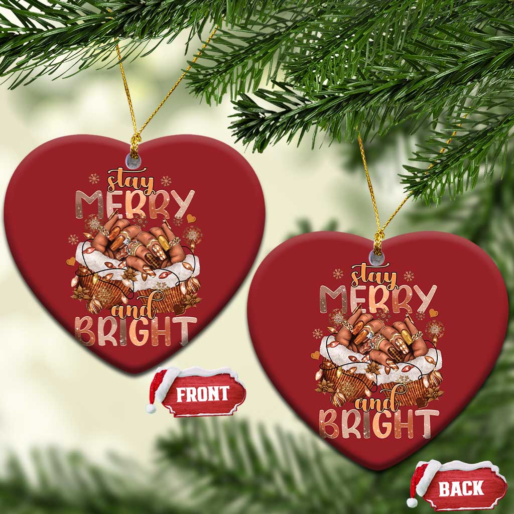 Funny African American Xmas Christmas Ornament Stay Merry And Bright Black Melanin Girl TS11