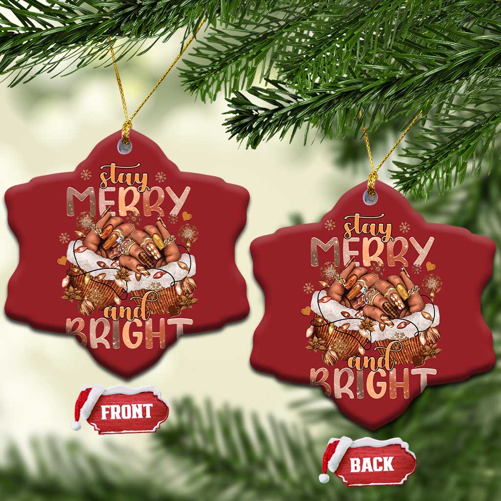 Funny African American Xmas Christmas Ornament Stay Merry And Bright Black Melanin Girl TS11