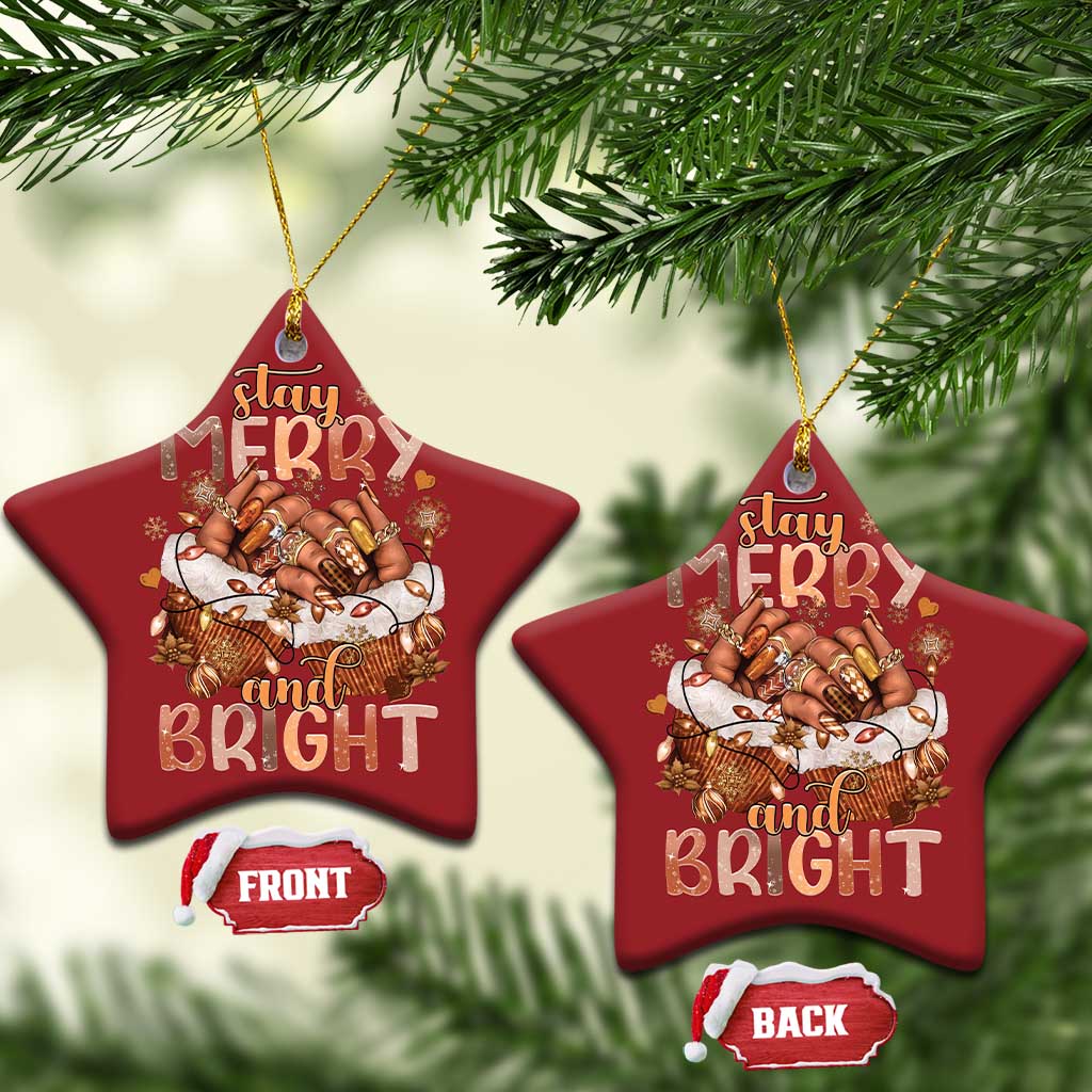 Funny African American Xmas Christmas Ornament Stay Merry And Bright Black Melanin Girl TS11