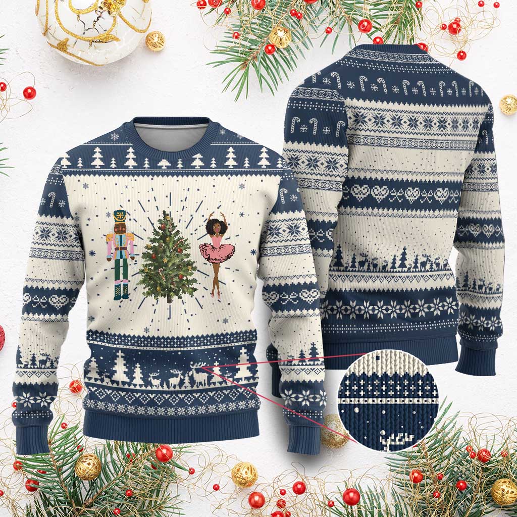 Funny Black Ballerina Afro Nutcracker Xmas African American Ugly Christmas Sweater TS11